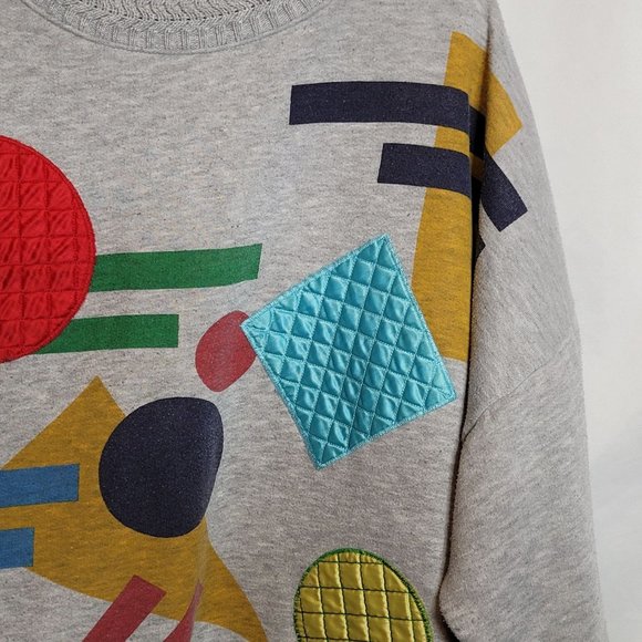 Oversize Sweatshirt Pullover Ge Retro 80s ometric Shapes Applique Couture Lady - Picture 3 of 12